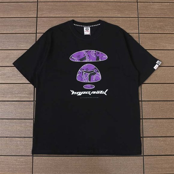 AAPE Purple Ape Head Lettering Logo T-Shirt - Black Short Sleeve